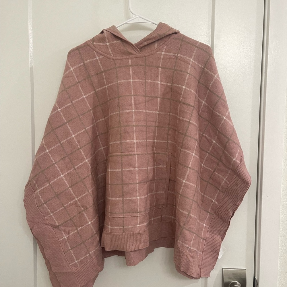 Tahari Pink Plaid Hooded‎ Poncho Preppy Holiday Classic